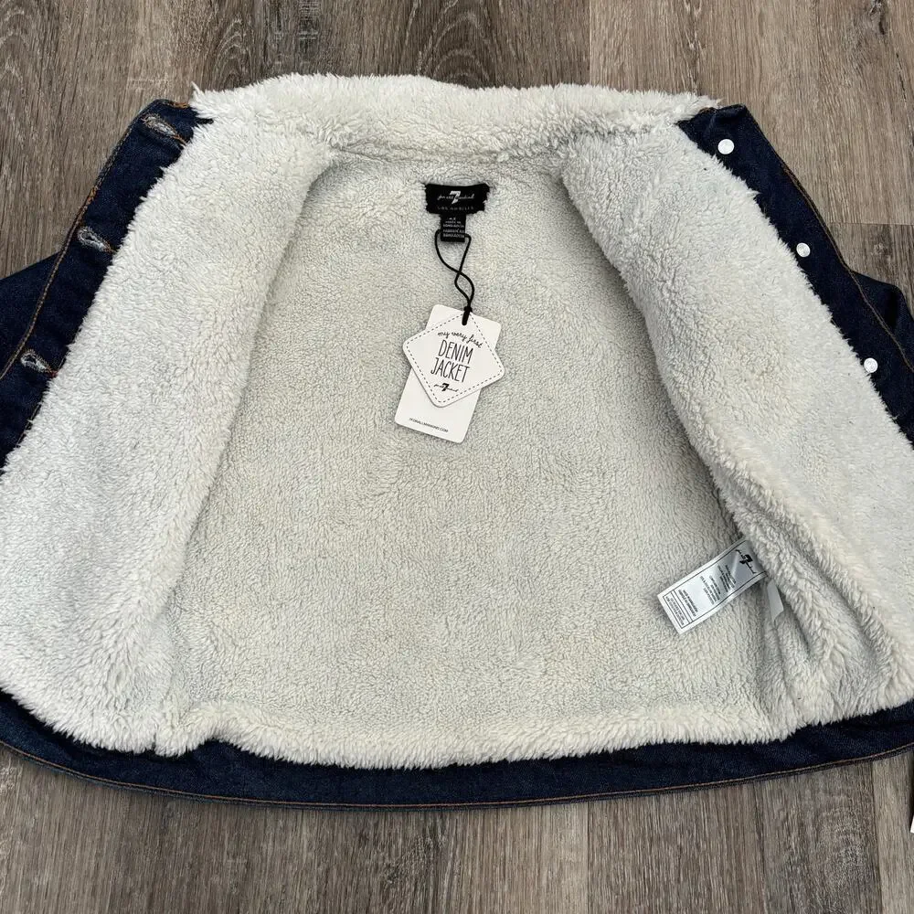 NWT 7 For All Mankind Toddler Girl Sherpa Faux Fur Denim Jean Jacket - Size: 4T